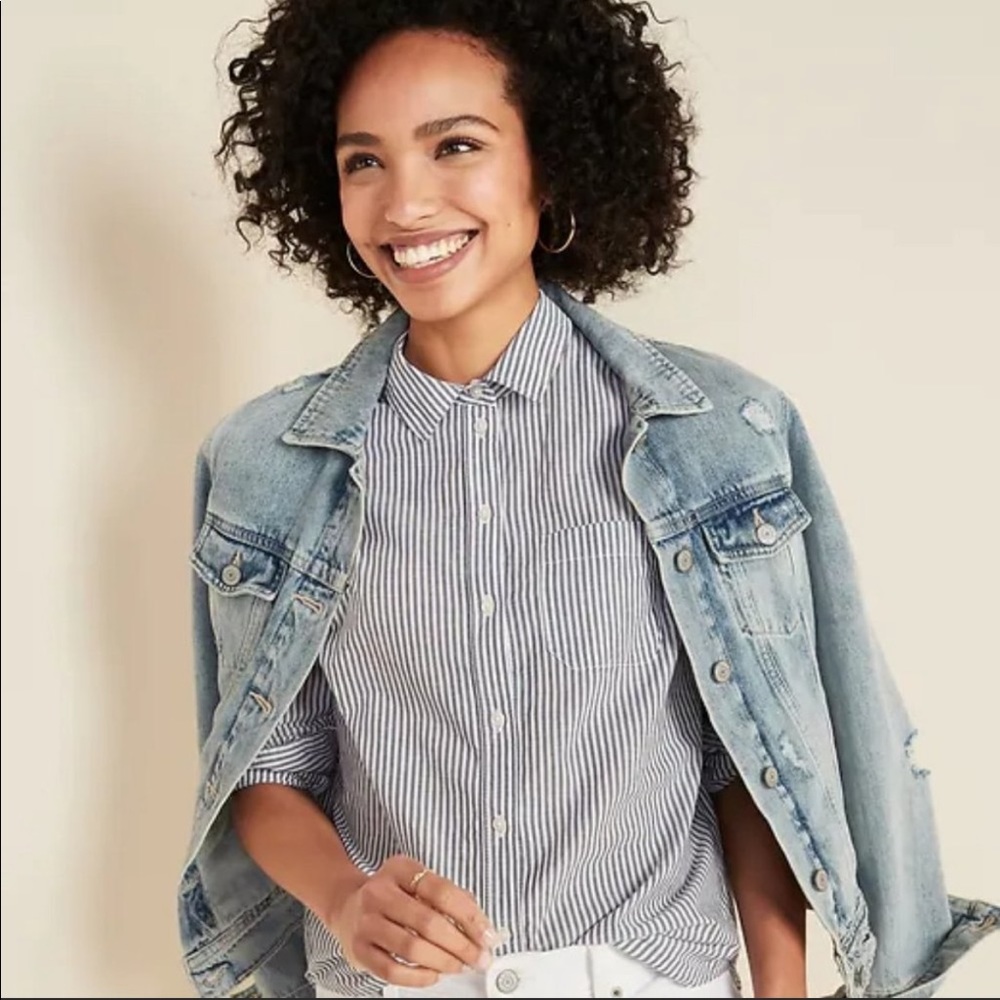 Old Navy “The Tunic Shirt” Long Sleeved Button Up Collared Striped Size Small